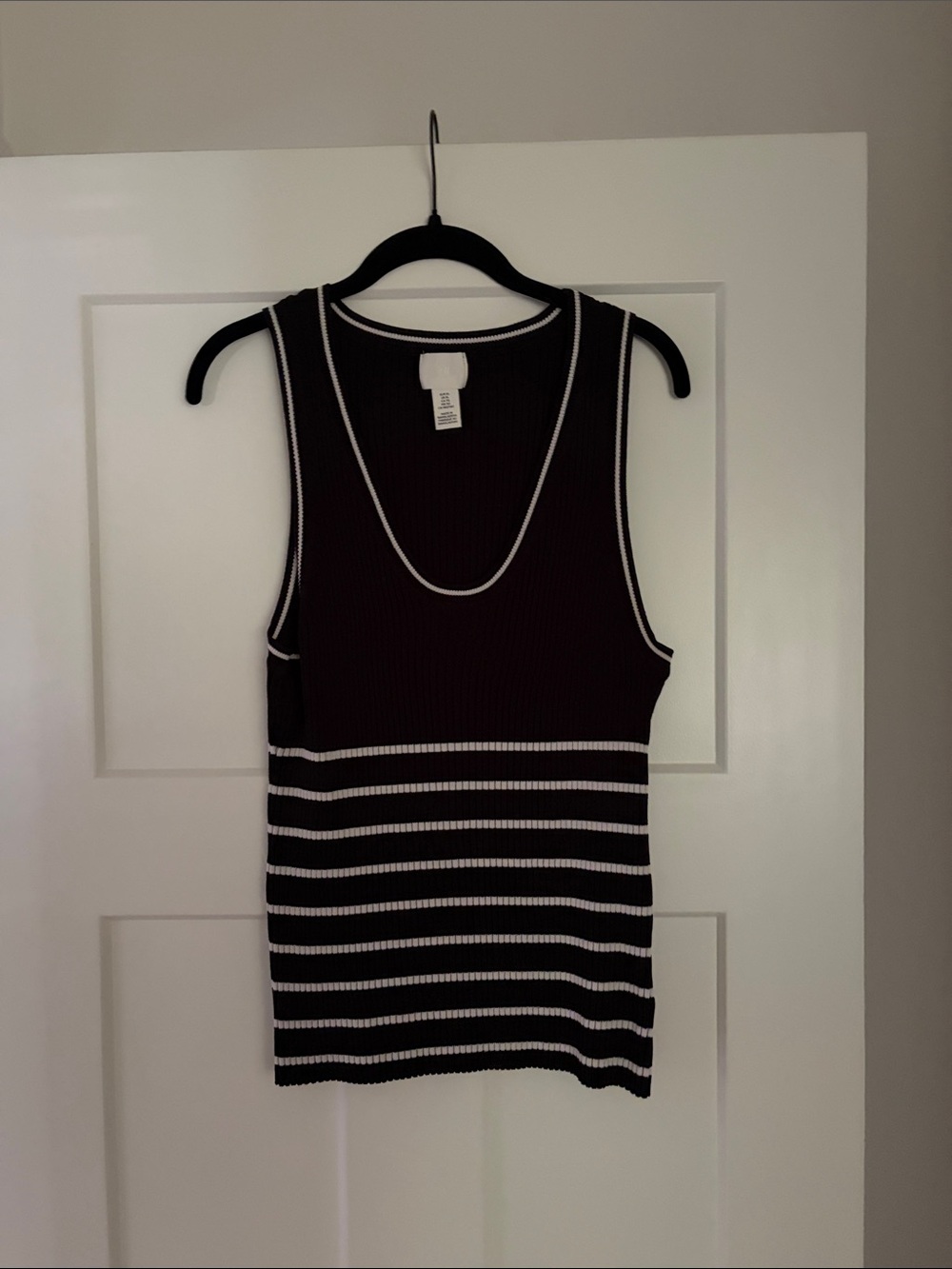 H&M Black & White Striped Knit Tank Top